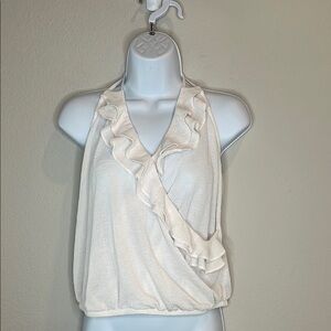Express Cream Ruffle Halter Blouse